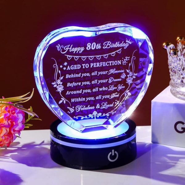 Best 80th Birthday Crystal Heart Gift With Led Base - 1943 Keepsake - Imagem 4