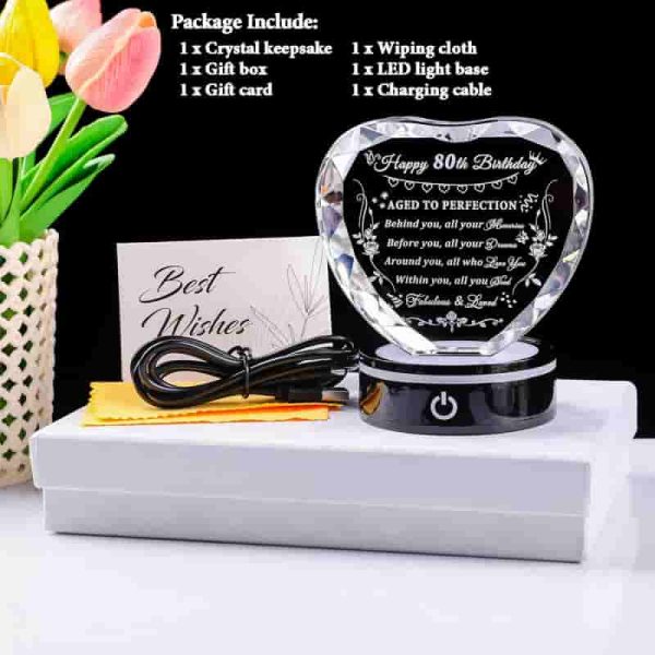 Best 80th Birthday Crystal Heart Gift With Led Base - 1943 Keepsake - Imagem 6