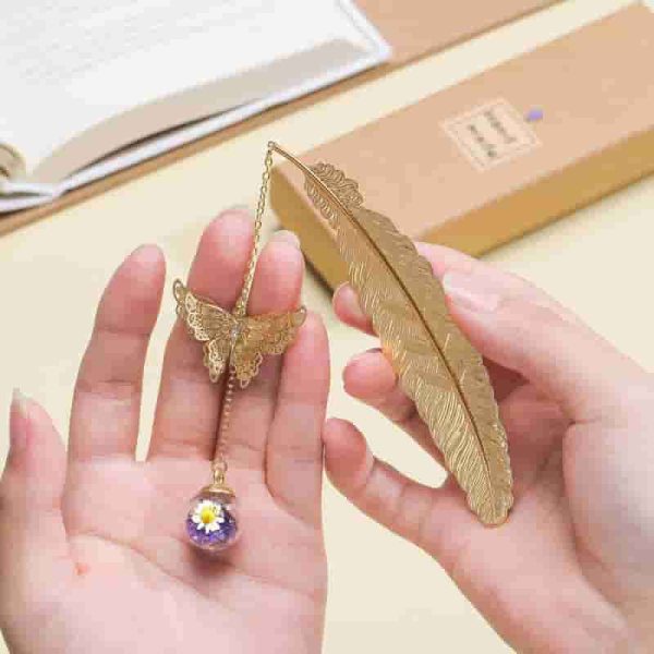 Metal Feather Bookmark With Butterfly Charms - Best Gifts For Women & Readers – Image 4