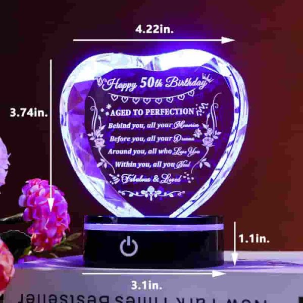 Best 50th Birthday Gift – Crystal Heart With Light Base For Women & Men - Imagen 2