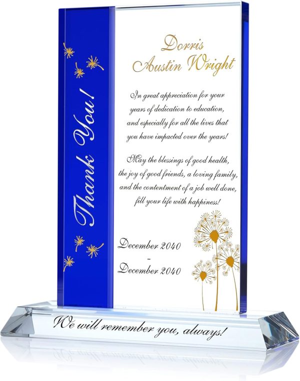 Best Personalized Crystal Retirement Gift For Teachers - 7.5"