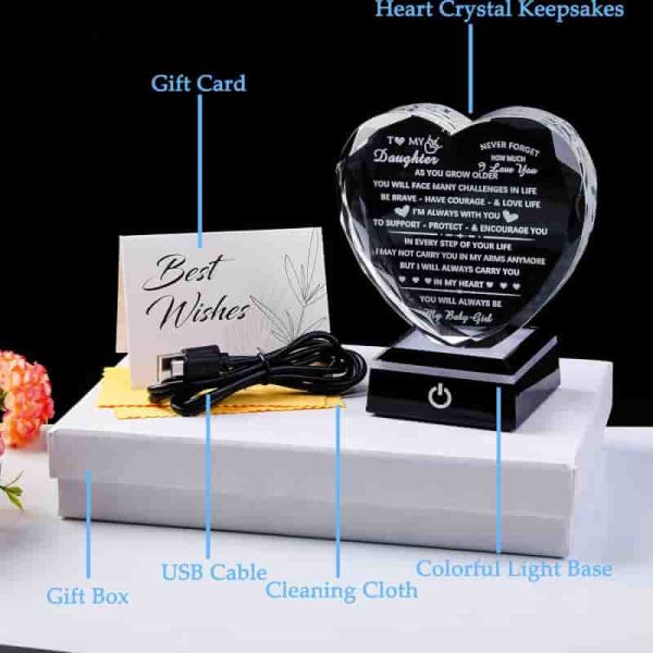 Best Daughter Gifts - Heart Crystal Keepsake With Light - Imagem 6