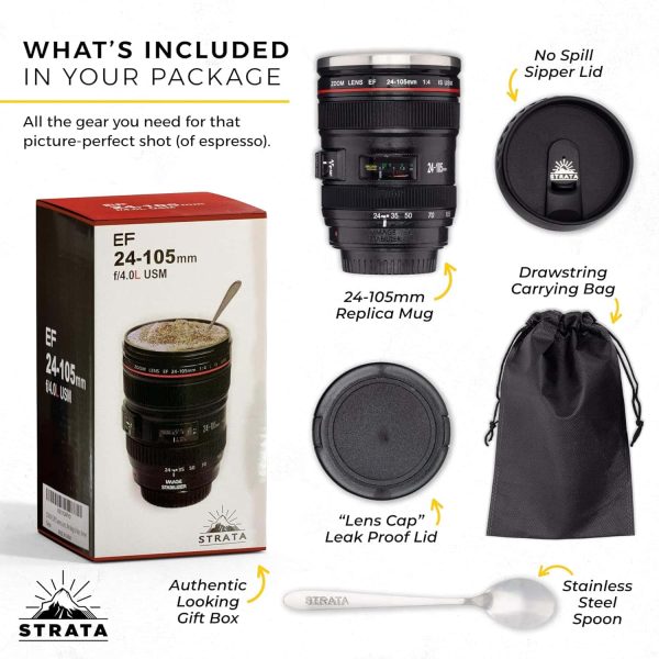 Camera Lens Coffee Mug Bundle Stainless Steel - Imagen 3