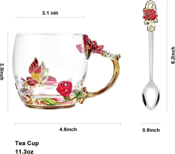 Oeago Enamel Glass Coffee Mug Mothers Day Gift - 画像 (3)