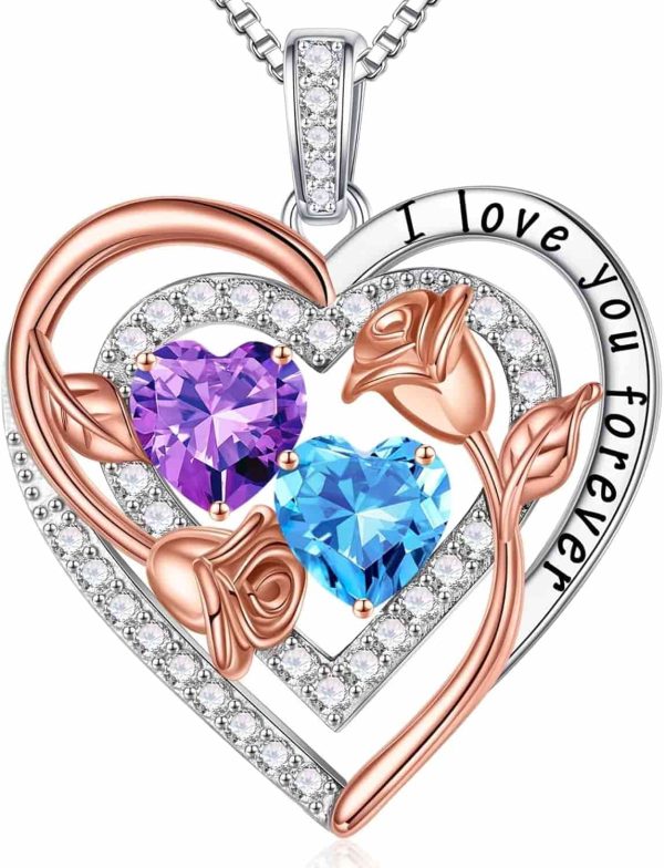 Iefil Birthstone Silver Heart Necklace Gifts Women