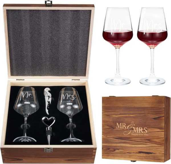 Aw Bridal Mr & Mrs Wine Glasses Set Keepsake Box
