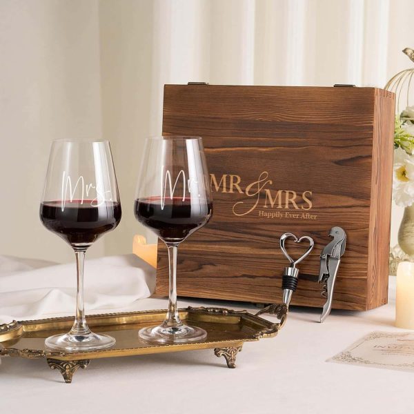 Aw Bridal Mr & Mrs Wine Glasses Set Keepsake Box - Image 2