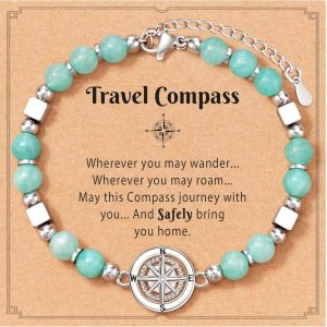 Amazonite Compass Bracelet Women Travel Gift