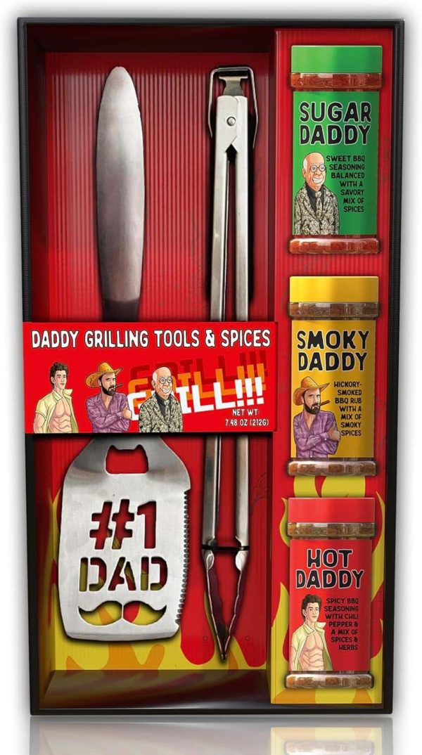 Dad Bbq Tool & Spices Set: Grill Spatula, Tongs, Daddy Spices